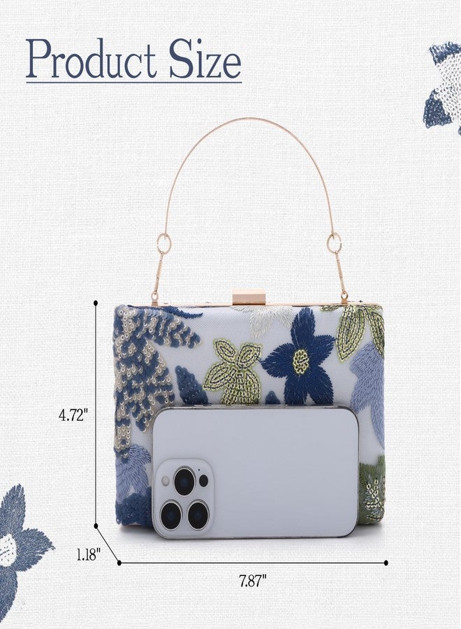 Lanpet Embroidery Clutch Purses for Women Floral Sequin Evening Bag Formal Designer Handbags with Chain for Wedding, Party - Image 3