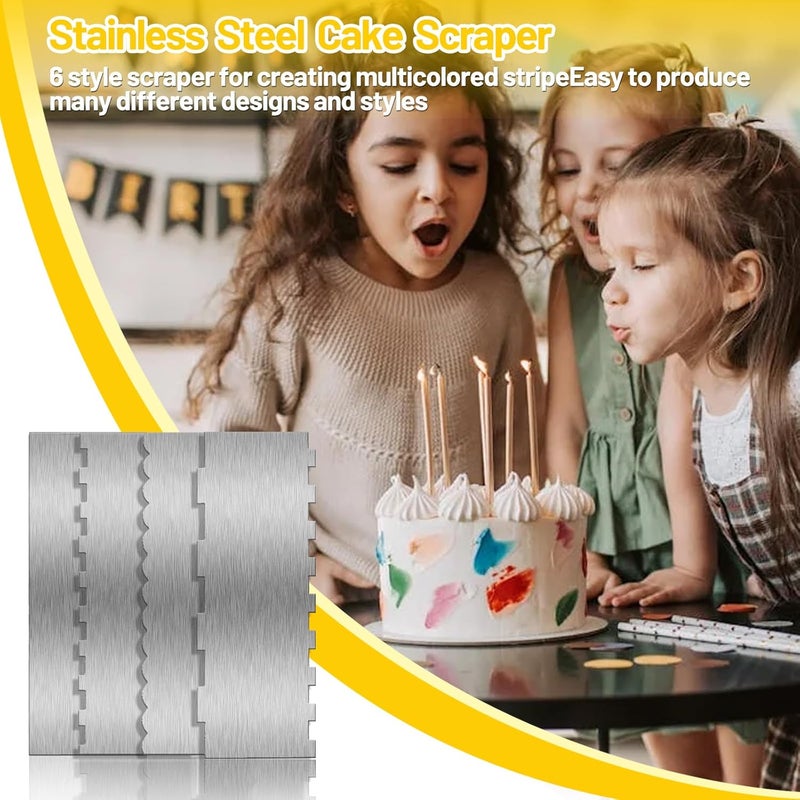 Abvsdu 4 Piece 9 Inch Stainless Steel Cake Scraper, Cream Cake Scraper Sided Patterned Edge Stripe Edge Smoother Scraper Cake Smoother Frosting Scraper Cake Decorating Comb for Mousse Butter Cream - Image 5