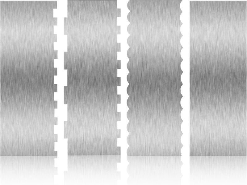 Abvsdu 4 Piece 9 Inch Stainless Steel Cake Scraper, Cream Cake Scraper Sided Patterned Edge Stripe Edge Smoother Scraper Cake Smoother Frosting Scraper Cake Decorating Comb for Mousse Butter Cream - Image 1