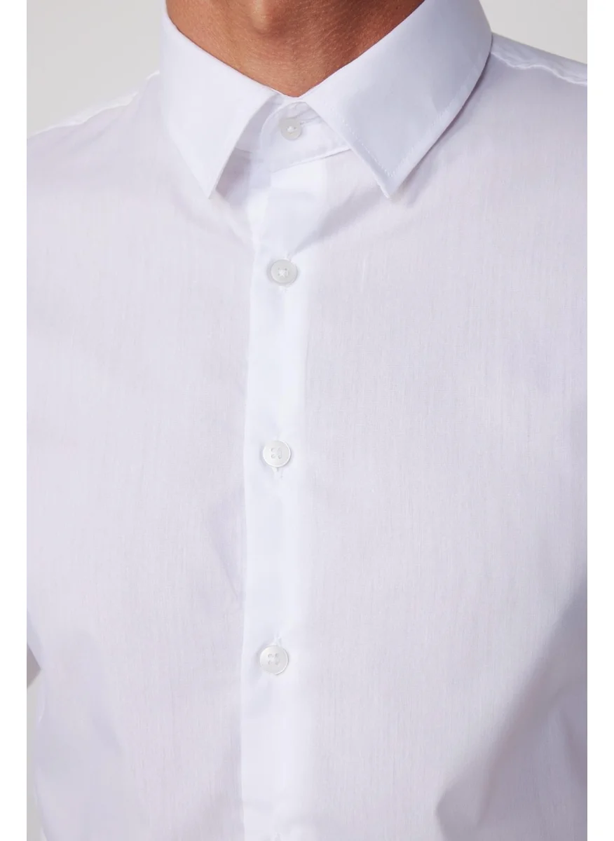 Tudors Slim Fit Plain Trend White Men's Shirt with Darts on the Back and Handles on the Front