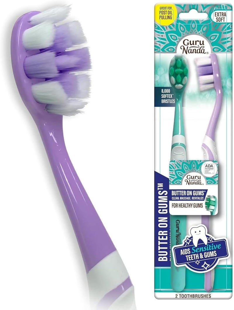 GuruNanda Butter on Gums Toothbrush with Extra Soft Bristles for Sensitive Gums, Soft Toothbrush for Kids & Adults, 2 ct - Image 1