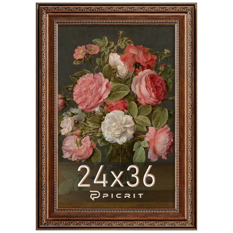 Picrit 24x36 Antique Gold Bronze Poster Frame, 2.75 Inch Wide Ornate Border Victorian Style - Wall Mountable Photo Frame for Gallery Art & Home Decor, 1 Pack - Image 1