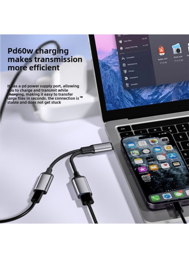 Applicable Type-c Two-in-one Adapter OTG Multi-function U Disk Mouse Card Reader Ipadpro Adapter 60W-Interface Form:TYPE-C To USB Type-c/PD10W/5V2A/PD Protocol Chip Cloth Patch Cord, (black, Silver, Gray) Color,  - Image 4