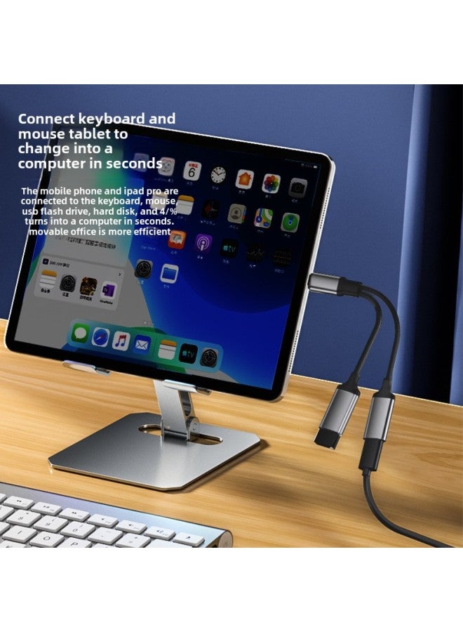 Applicable Type-c Two-in-one Adapter OTG Multi-function U Disk Mouse Card Reader Ipadpro Adapter 60W-Interface Form:TYPE-C To USB Type-c/PD10W/5V2A/PD Protocol Chip Cloth Patch Cord, (black, Silver, Gray) Color,  - Image 3
