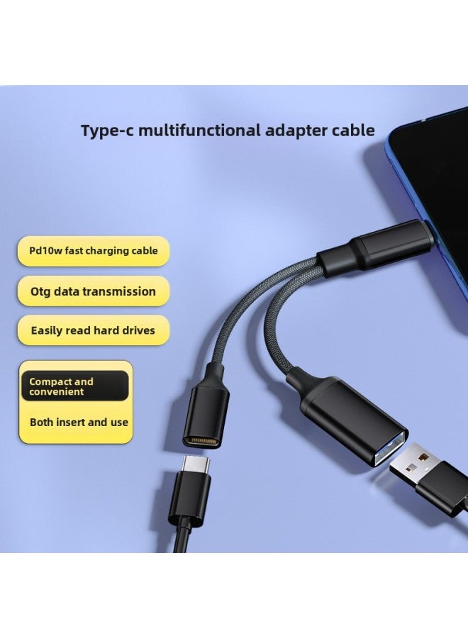 Applicable Type-c Two-in-one Adapter OTG Multi-function U Disk Mouse Card Reader Ipadpro Adapter 60W-Interface Form:TYPE-C To USB Type-c/PD10W/5V2A/PD Protocol Chip Cloth Patch Cord, (black, Silver, Gray) Color,  - Image 1