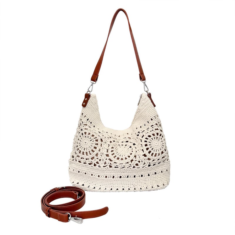 Eiyye Crochet Purse Crossbody Bag for Women Handmade Hobo Purses with Adjustable Strap Summer Beach Large Shoulder Bags for Travel & Everyday Use(Off White) - Image 1