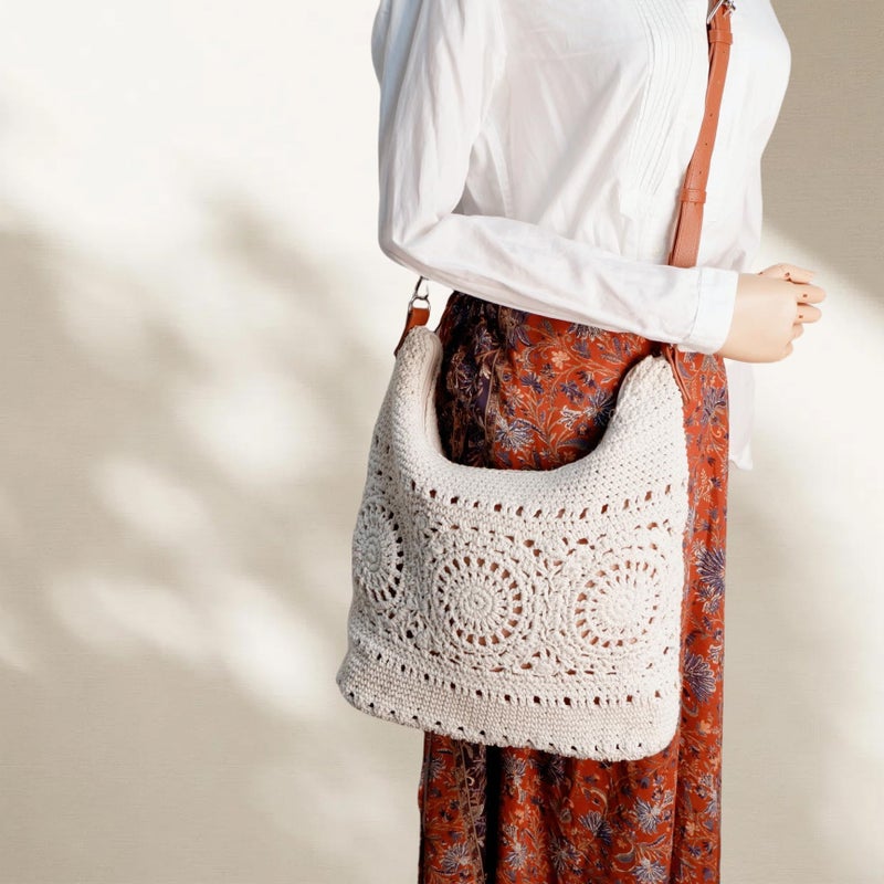 Eiyye Crochet Purse Crossbody Bag for Women Handmade Hobo Purses with Adjustable Strap Summer Beach Large Shoulder Bags for Travel & Everyday Use(Off White) - Image 5