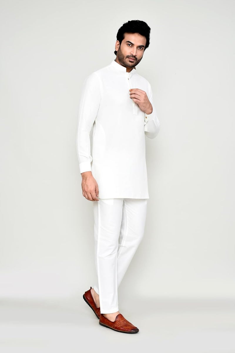 POLY2FAB Hathkargha Men’s Solid Pattern Kurta Pajama Set - Full Sleeve Traditional Ethnic Wear with Mandarin Collar - Image 3