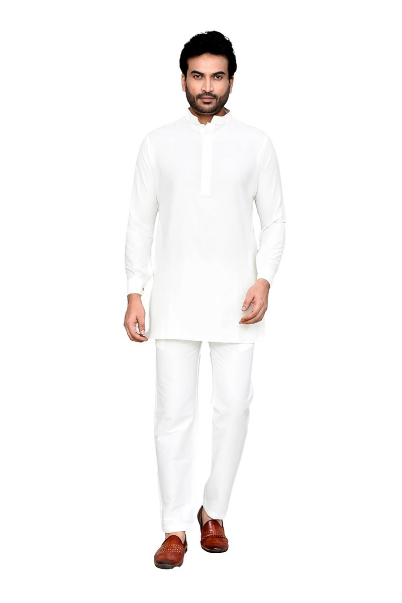 POLY2FAB Hathkargha Men’s Solid Pattern Kurta Pajama Set - Full Sleeve Traditional Ethnic Wear with Mandarin Collar - Image 1