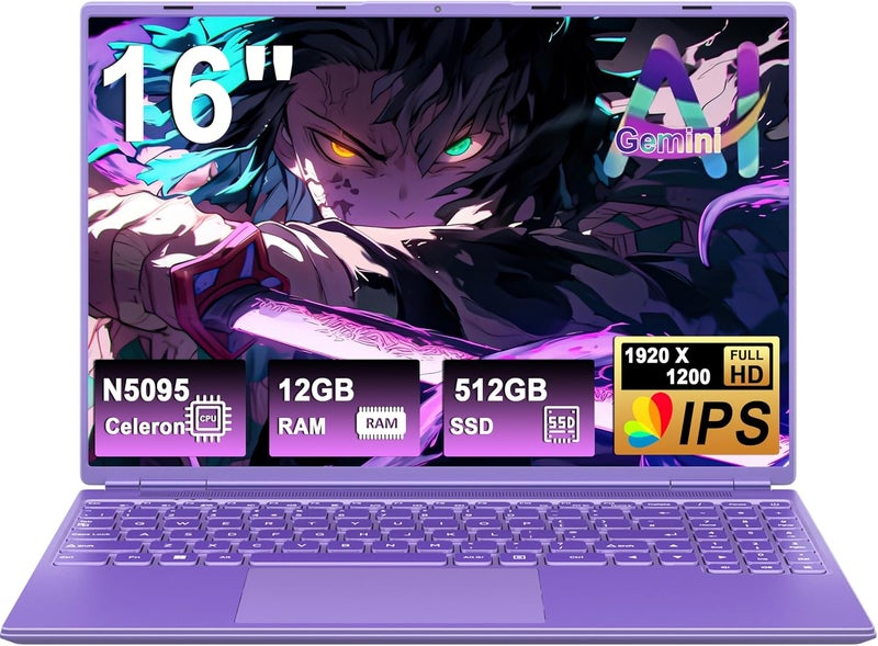 كمبيوتر محمول NOTODD يعمل بنظام Win11، ذاكرة وصول عشوائي 12 جيجابايت + تخزين SSD 512 جيجابايت + قرص صلب HDD 2 تيرابايت، دقة شاشة 1920×1200، معالج رباعي النواة Celeron N5095 بسرعة 2.9 جيجاهرتز، كمبيوتر ألعاب مزود بلوحة أرقام رقمية ومنفذ Type-C - Image 1