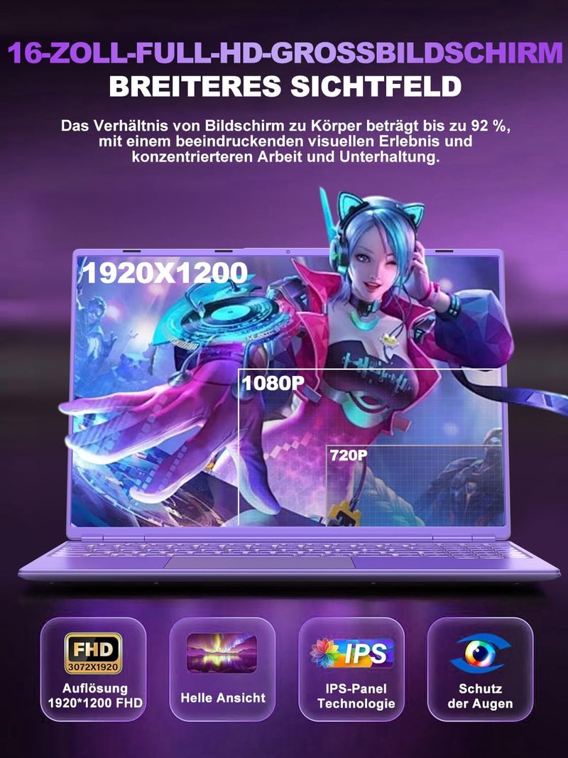 كمبيوتر محمول NOTODD يعمل بنظام Win11، ذاكرة وصول عشوائي 12 جيجابايت + تخزين SSD 512 جيجابايت + قرص صلب HDD 2 تيرابايت، دقة شاشة 1920×1200، معالج رباعي النواة Celeron N5095 بسرعة 2.9 جيجاهرتز، كمبيوتر ألعاب مزود بلوحة أرقام رقمية ومنفذ Type-C - Image 4