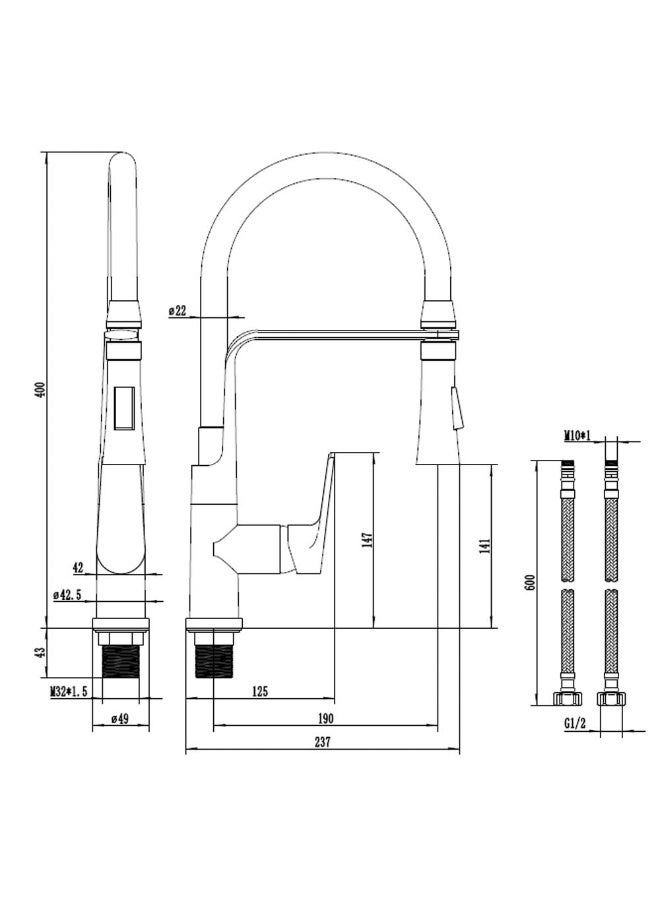DANUBE HOME Milano Lucy Pull Out Sink Mixer – Modern Pull-Out Kitchen Faucet with Flexible Spout | Chrome Finish, Brass Body, Easy to Install, Sleek & Durable Design for Kitchens - Image 2
