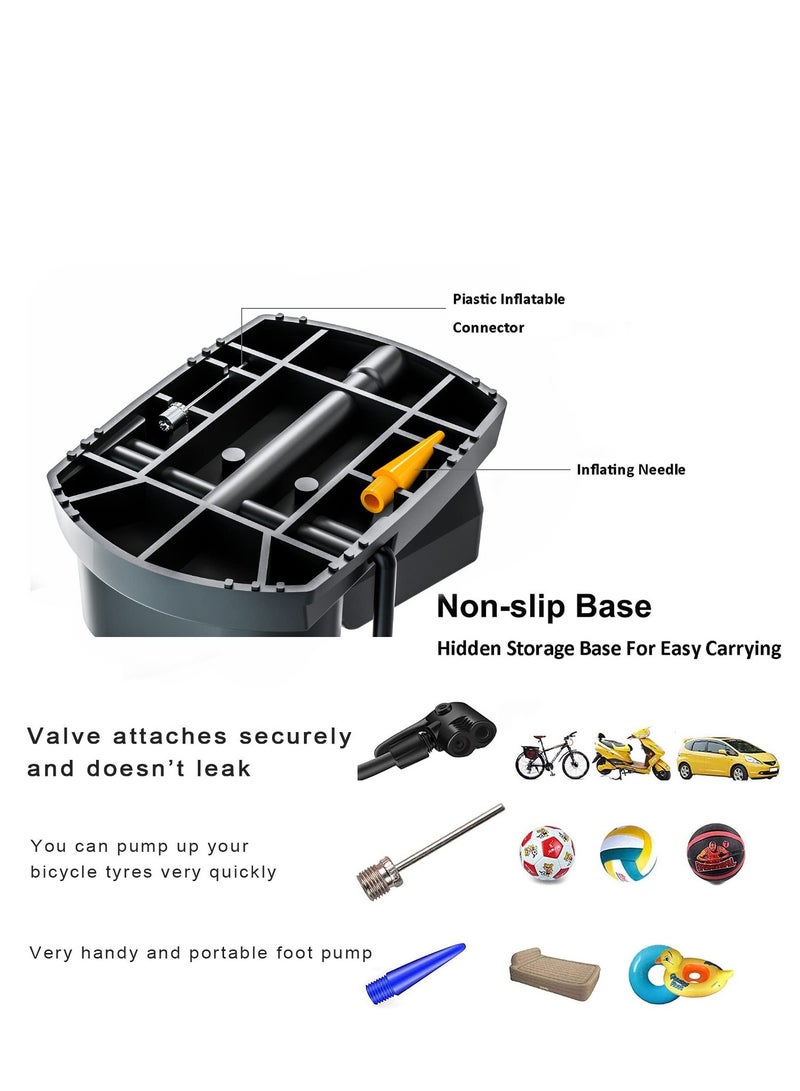 SYOSI Double Barrel Foot Pump, Portable Bike Pump Bicycle Air Tire Pump Super Fast Tyre Inflation Aluminum Alloy Mini Bike Floor Foot Pump with Pressure Gauge for All Bike, Fits Presta & Schrader Valve  - Image 4