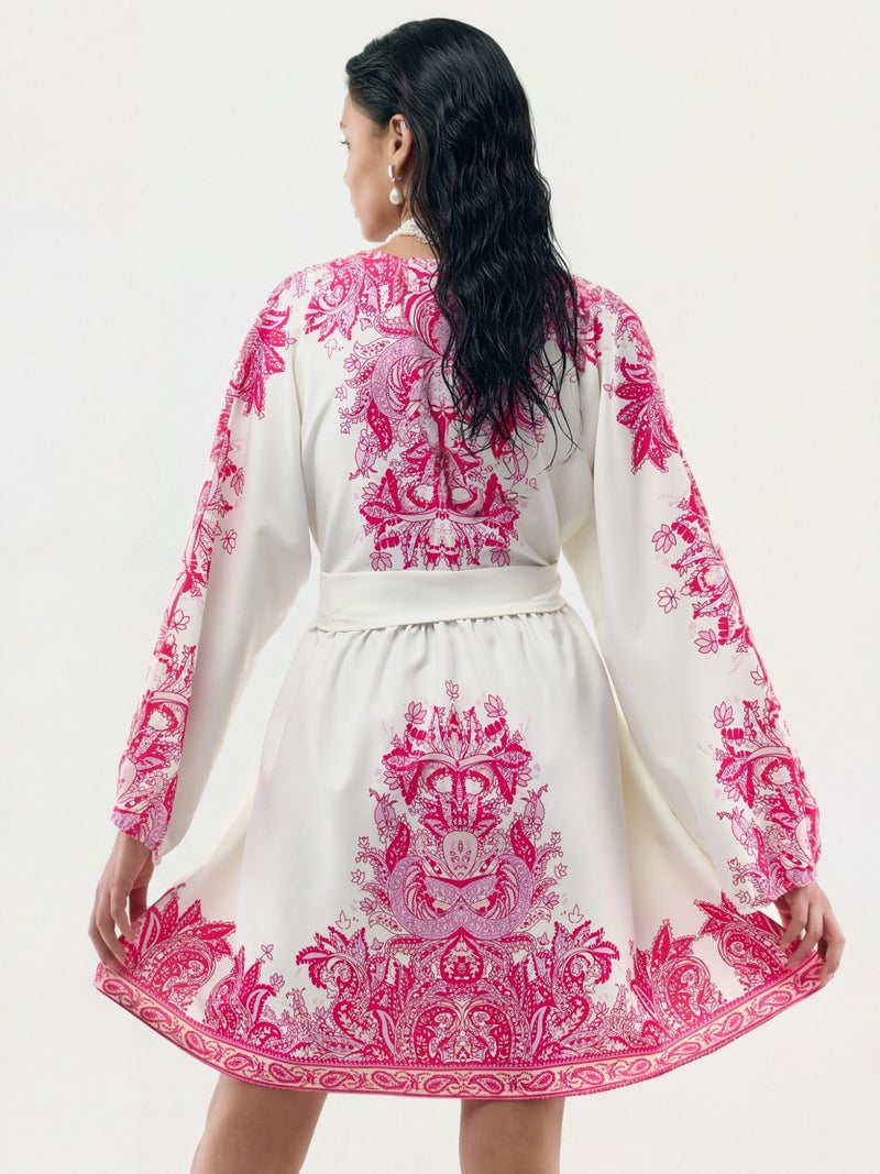 Jennyfer Belted Mini Dress with V-Neck in Paisley - Image 3