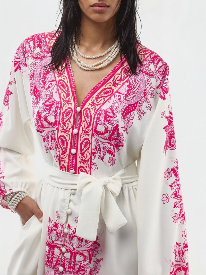 Jennyfer Belted Mini Dress with V-Neck in Paisley - Image 5