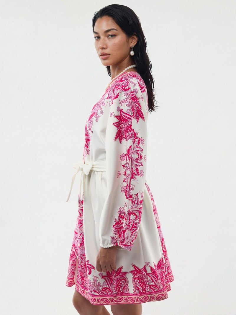 Jennyfer Belted Mini Dress with V-Neck in Paisley - Image 4