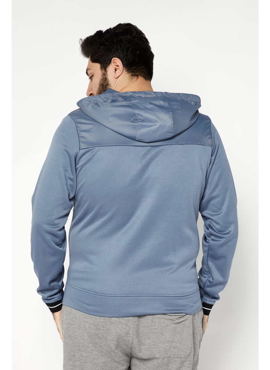 CROSSHATCH Men Full Zip Long Sleeves Brand Logo Hoodie, Steel Blue  - Image 2