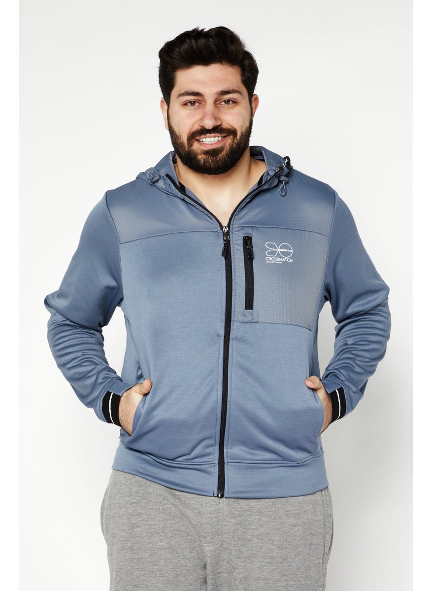 CROSSHATCH Men Full Zip Long Sleeves Brand Logo Hoodie, Steel Blue  - Image 1