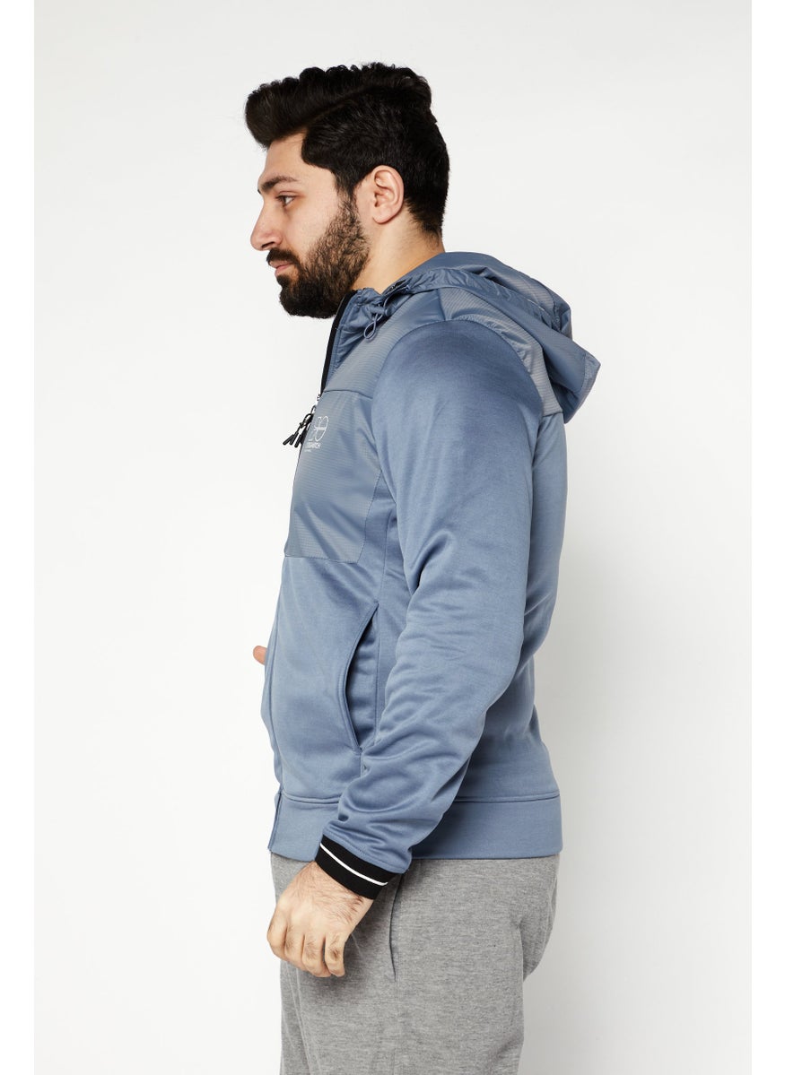CROSSHATCH Men Full Zip Long Sleeves Brand Logo Hoodie, Steel Blue  - Image 4