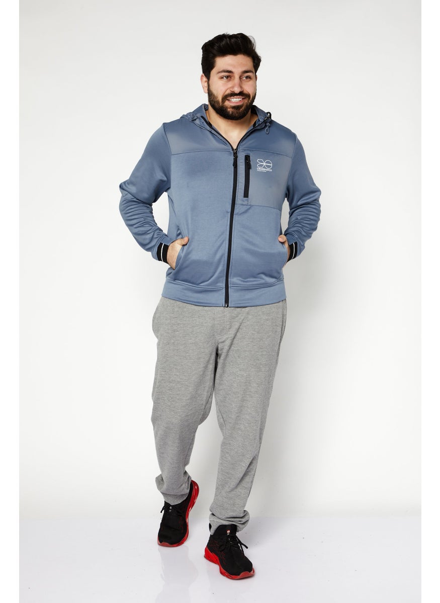 CROSSHATCH Men Full Zip Long Sleeves Brand Logo Hoodie, Steel Blue  - Image 3
