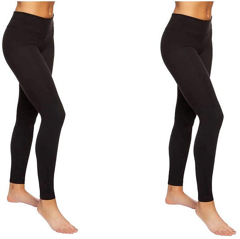 Felina Leggings Wide Waistband Suede Light Weight Super Soft Mid Rise Silhouette 2 Pack (2 Pack - Black, Large) - Image 1