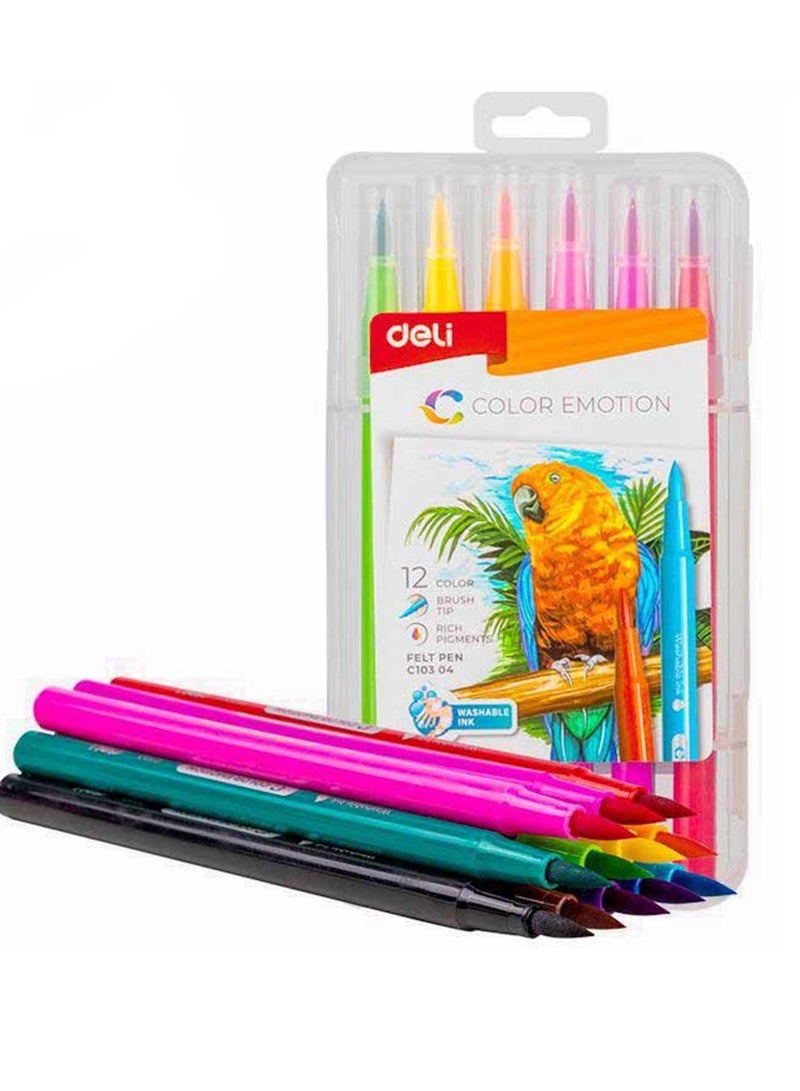 Deli 12-Piece Calligraphy Brush Pen Assorted Colours - Image 1