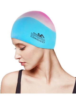 Waterproof silicone swimming cap, large elastic swimming cap with strong stretch for free movement, suitable for swimming equipment - silicone swimming capB