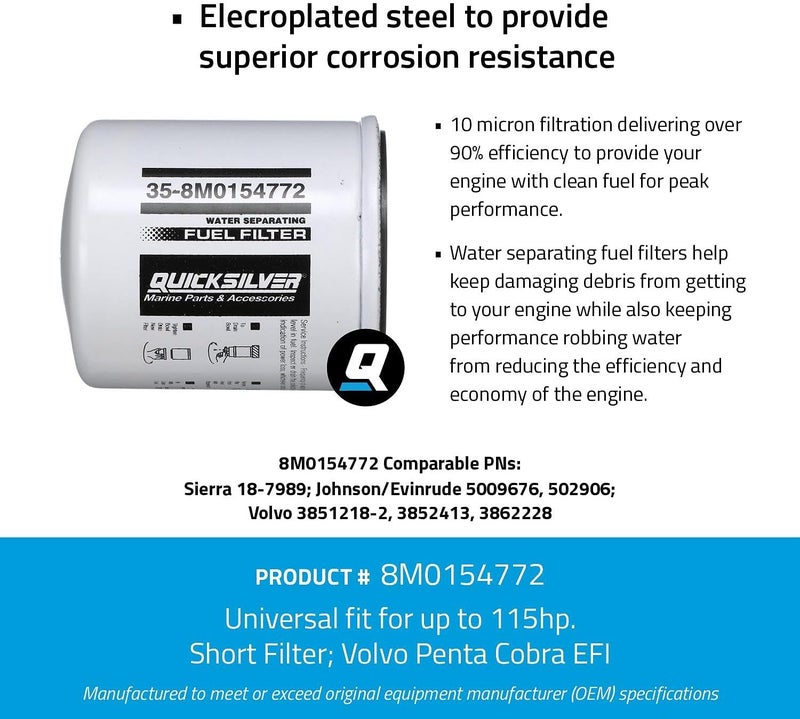 Quicksilver Water Separating Fuel Filter 8M0154772 for Marine Engines - Image 2