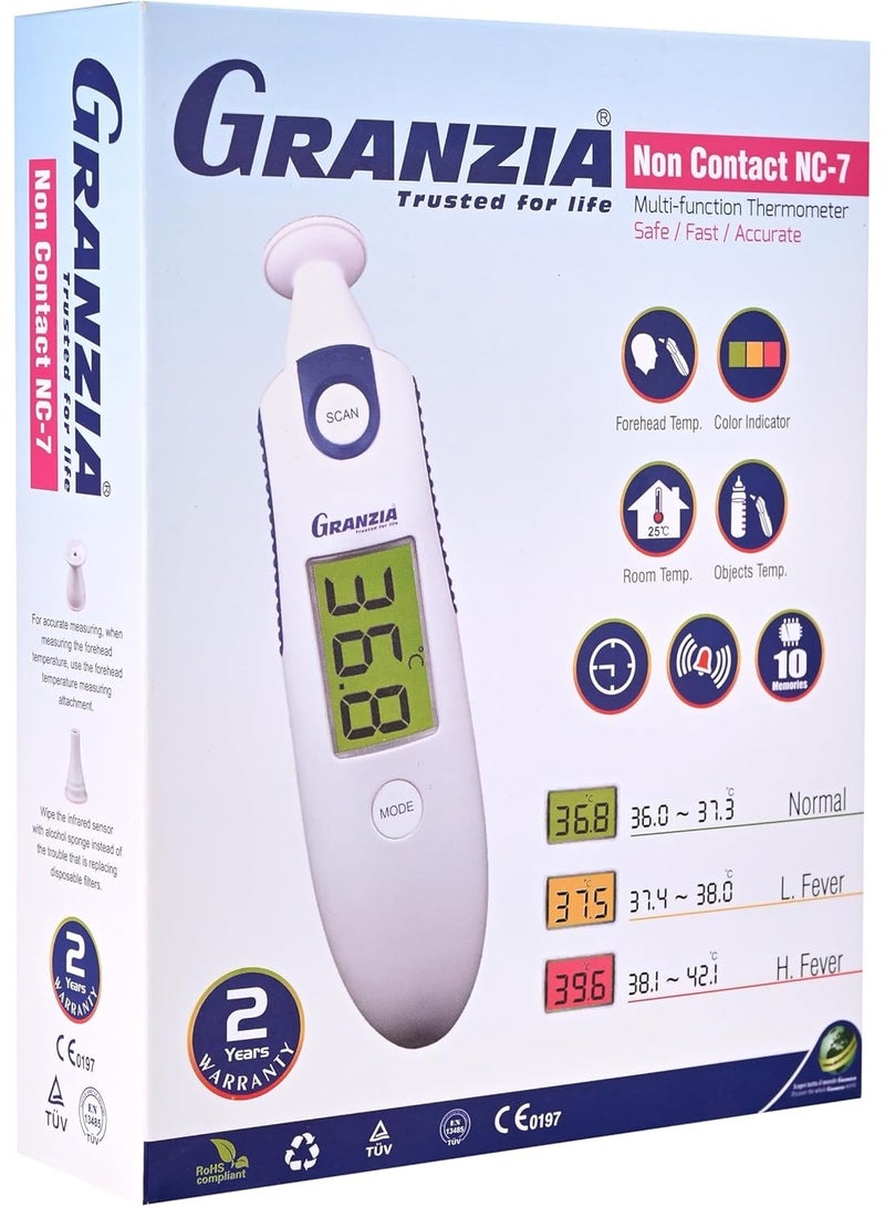 Granzia NC-7 Infrared Non-contact Digital Thermometer - Fast & Accurate Temperature Reading - High Quality for Home & Professional Use (White) - Image 3