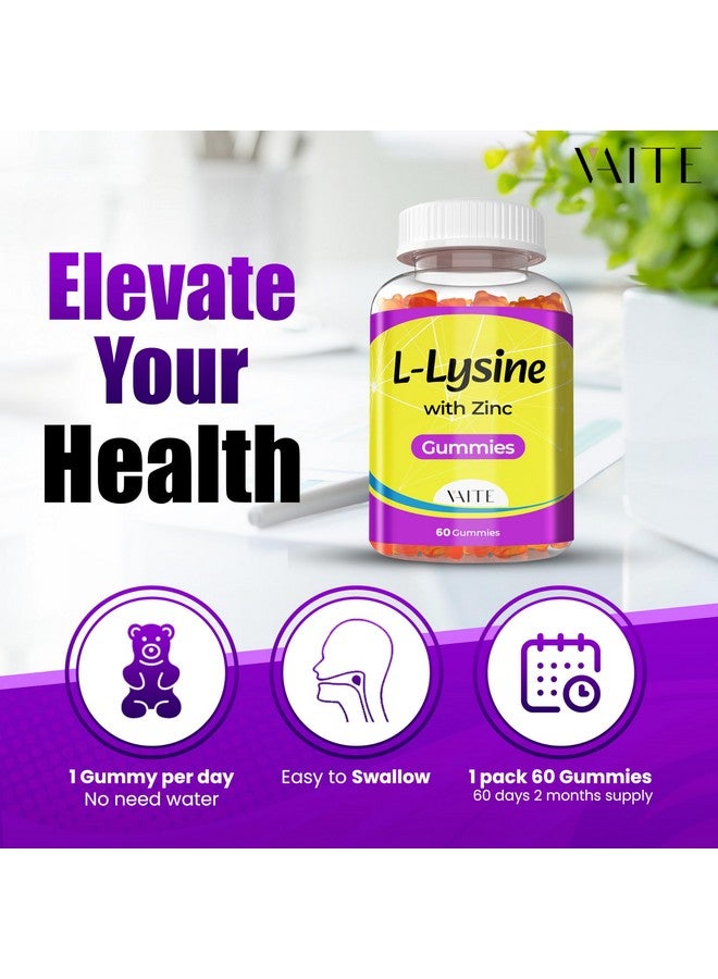 ڤايت علكات L-Lysine 1000mg مع الزنك - تدعم البشرة والشفاه، نباتية، خالية من الجلوتين، 60 قطعة من الليسين قابلة للمضغ للبالغين، فيتامينات صحة الأنسجة والجهاز المناعي، مكملات الأحماض الأمينية والمركبة، غير معدلة وراثيًا - Image 4