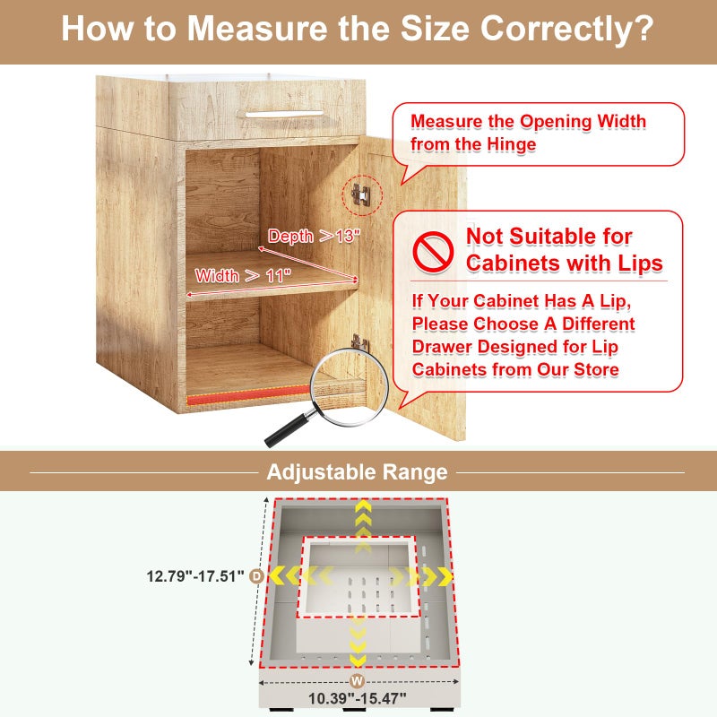 Fokyfok Pull out Cabinet Organizer,3 Sliding Rails,Width (11"-16"),Depth (13"-17") Expandable,No Drill Adjustable Slide out Drawers for Kitchen,Pantry, Adhesive Roll out Shelves,for Cabinets Without Lip,White - Image 2