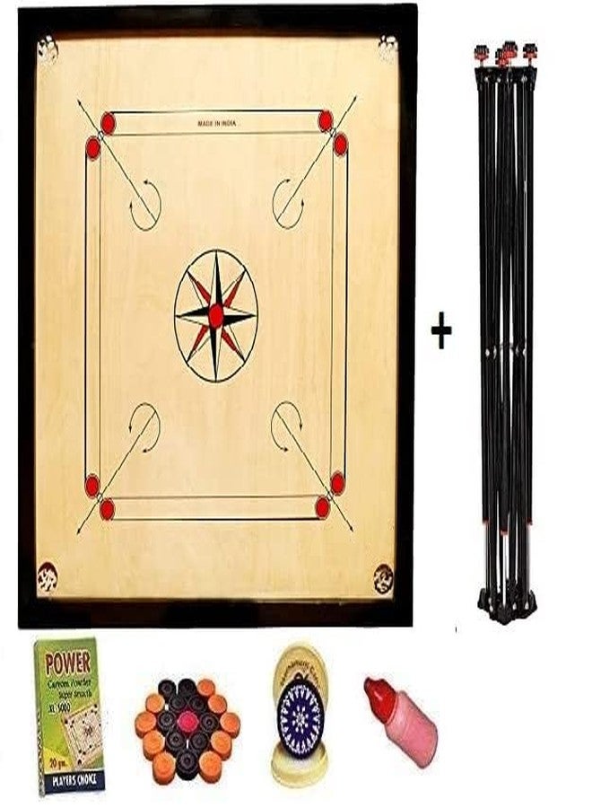 TS Playy Superior Matte Finish Practice Carrom Board - 32” ABC Professional Board with Stand | Includes Coins, Striker & Powder (Black, New) - Image 1