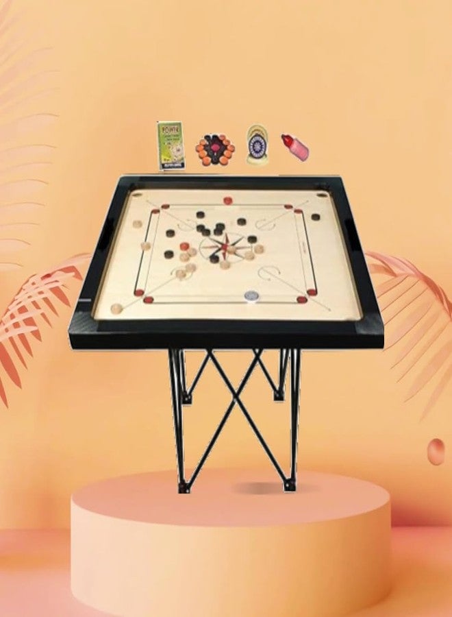 TS Playy Superior Matte Finish Practice Carrom Board - 32” ABC Professional Board with Stand | Includes Coins, Striker & Powder (Black, New) - Image 3