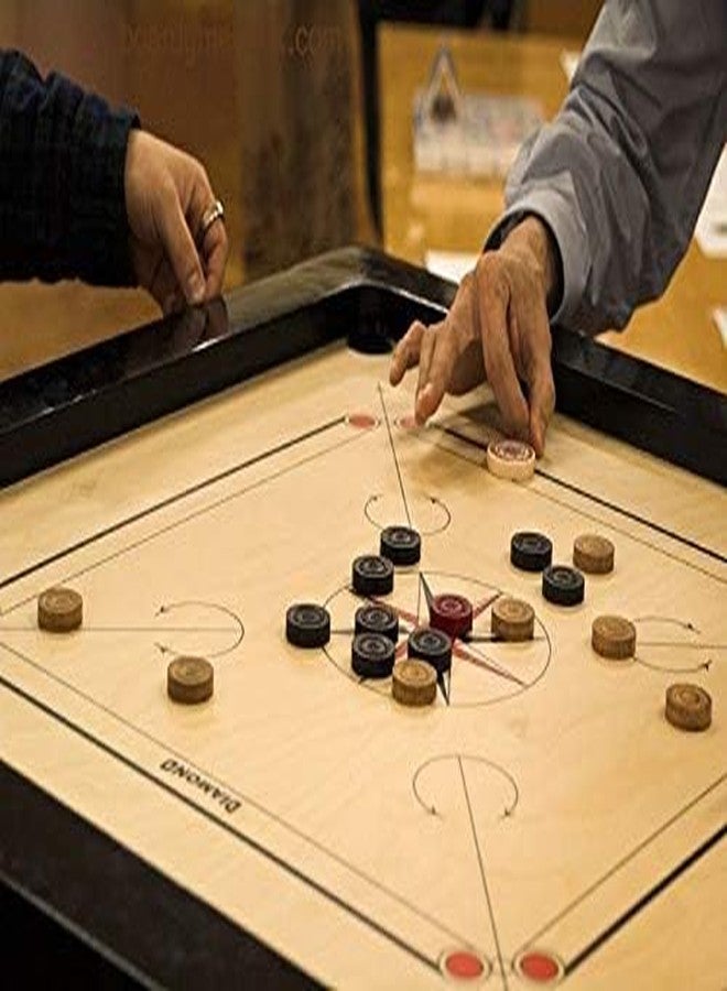 TS Playy Superior Matte Finish Practice Carrom Board - 32” ABC Professional Board with Stand | Includes Coins, Striker & Powder (Black, New) - Image 4