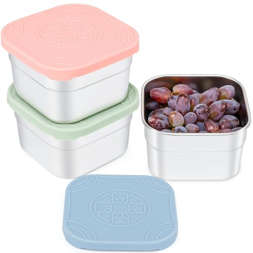 Caperci 3-Pack Stainless Steel Snack Containers with Silicone Lids - 8oz Leak-Proof Small Food Containers for Snacks Condiments - Large Salad Dressing Containers, Reusable & BPA-Free - Image 1