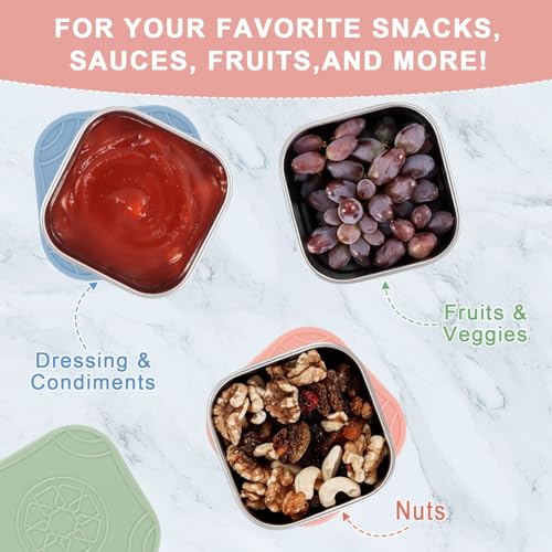 Caperci 3-Pack Stainless Steel Snack Containers with Silicone Lids - 8oz Leak-Proof Small Food Containers for Snacks Condiments - Large Salad Dressing Containers, Reusable & BPA-Free - Image 3