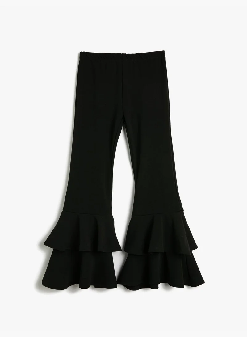 KOTON Flare Trousers Ruffle Detail Elastic Waistband