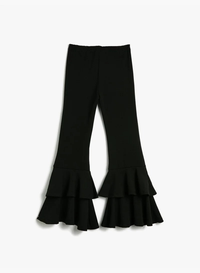 KOTON Flare Trousers Ruffle Detail Elastic Waistband