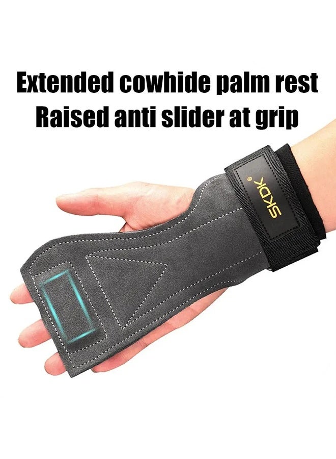 SKDK Weight Lifting Gym Gloves with Grip Hooks and Wrist Wraps, Anti-Slip Leather Palm Protector for Deadlifts & Pull-Ups (Black) - Image 4
