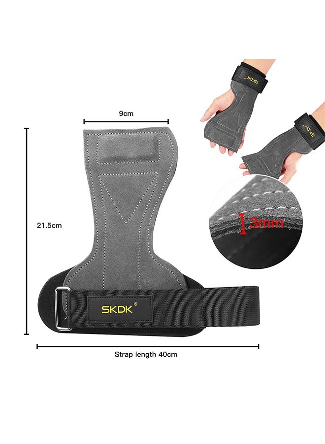 SKDK Weight Lifting Gym Gloves with Grip Hooks and Wrist Wraps, Anti-Slip Leather Palm Protector for Deadlifts & Pull-Ups (Black) - Image 2