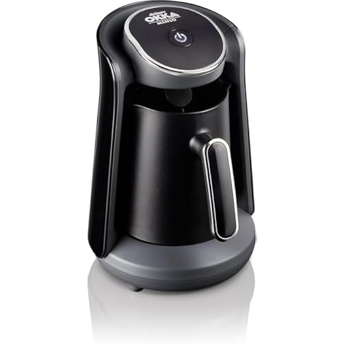 ارزوم اوكا ماكينة صنع القهوة التركية الكهربائية من مينيو، 4 أكواب، وعاء مقاوم للفيضان، قابل للغسل، حاصل على براءة اختراع، تصميم حائز على جائزة، لون أسود وكروم، ضمان تصنيع لمدة عام واحد - Image 1