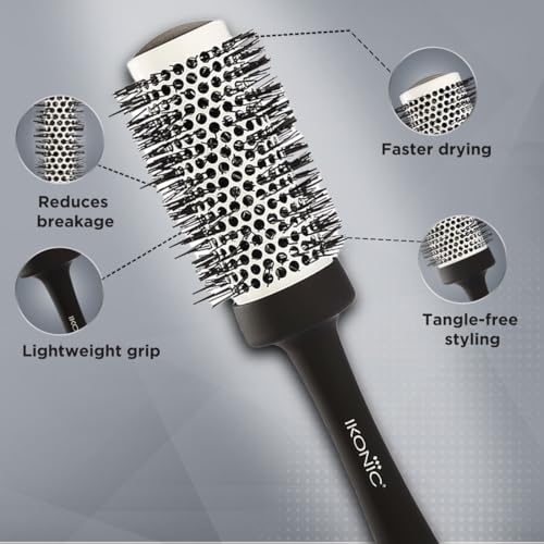 Ikonic Professional Blow Dry Hair Brush with Ionic Techonology for Frizz-Free Styling, Curling, Volumizing & Waves for Women & Men, All Hair Types, Salon & Personal Use - BDB 43 BLACK + WHITE - Image 4