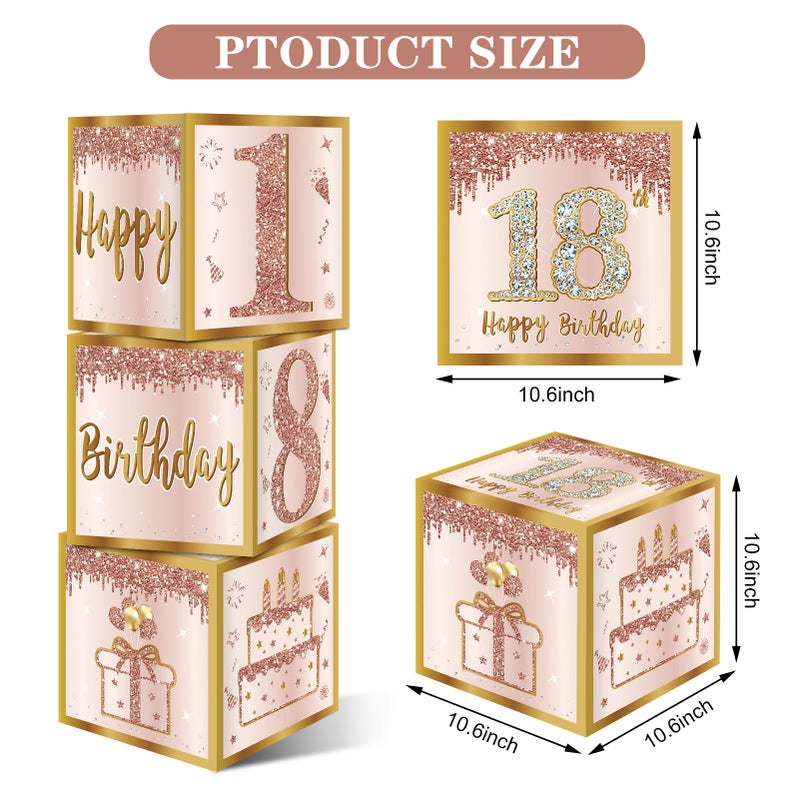Guiruiy 3Pcs 18th Birthday Decorations Boxes for Girls Women, Pink Rose Gold 18th Birthday Balloons Boxes Party Supplies, Pink Eighteen Year Old Bday Theme Cardboard Box Decor - Image 2