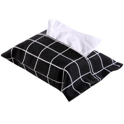 Generic Cotton and linen tissue set tissue bag tissue bag fabric car tissue bag tissue box tissue paper box tissue bag black bottom check 