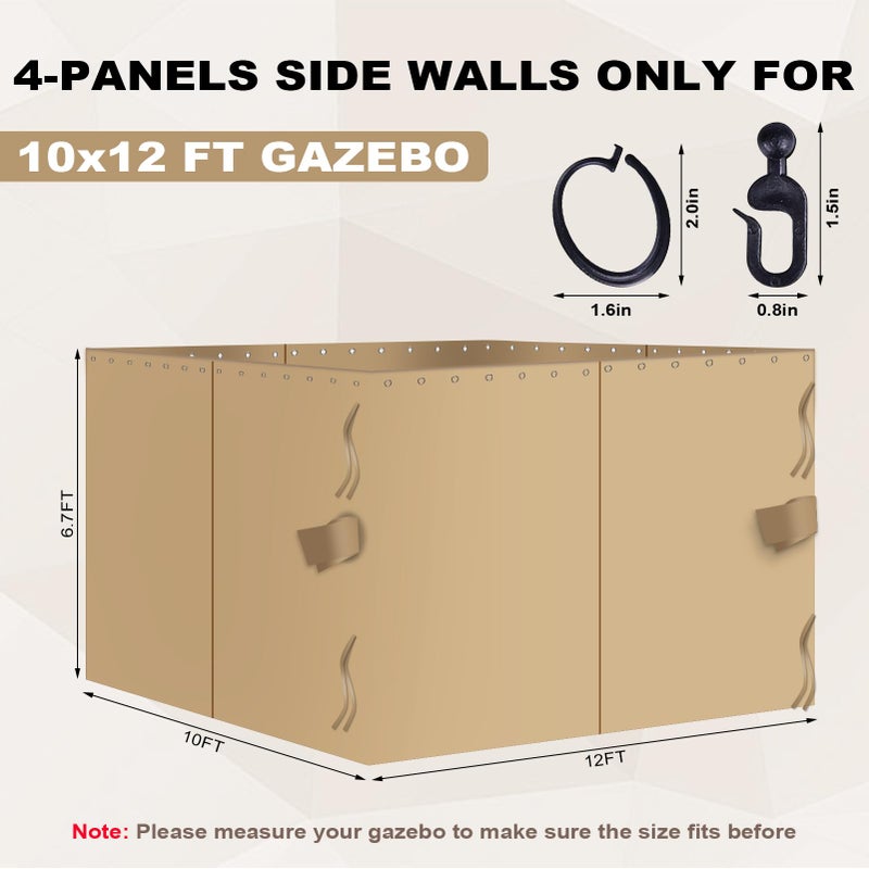 slashome 10'x12' Gazebo Curtains Outdoor Waterproof, Khaki Universal Replacement Curtain 4-Panels, Sidewalls with Zipper for Garden, Patio, Yard (Only Curtains) - Image 3