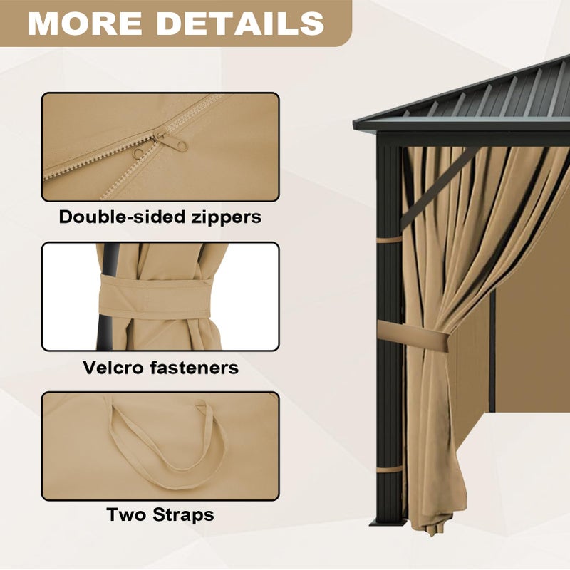 slashome 10'x12' Gazebo Curtains Outdoor Waterproof, Khaki Universal Replacement Curtain 4-Panels, Sidewalls with Zipper for Garden, Patio, Yard (Only Curtains) - Image 4