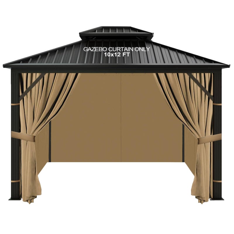 slashome 10'x12' Gazebo Curtains Outdoor Waterproof, Khaki Universal Replacement Curtain 4-Panels, Sidewalls with Zipper for Garden, Patio, Yard (Only Curtains) - Image 1