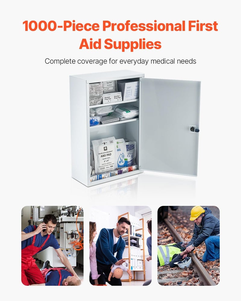 VEVOR 3Shelf First Aid Cabinet 1000 Pieces Large Capacity First Aid Kit Wall Mounted Medicine Cabinet OSHA  ANSI 2015 Class A Industrial Emergency Metal Med Box for Business and Worksite - Image 2