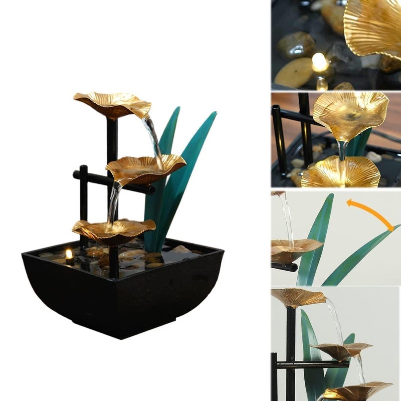 FEBLICH FEBLICH Tabletop Water Fountain Home Dcor Ornaments with Waterfall Desktop Lotus Fountains Deep Basin Natural River Rocks Indoor Zen Relaxation for Office Living Room Or Bedroom Decor  - Image 4