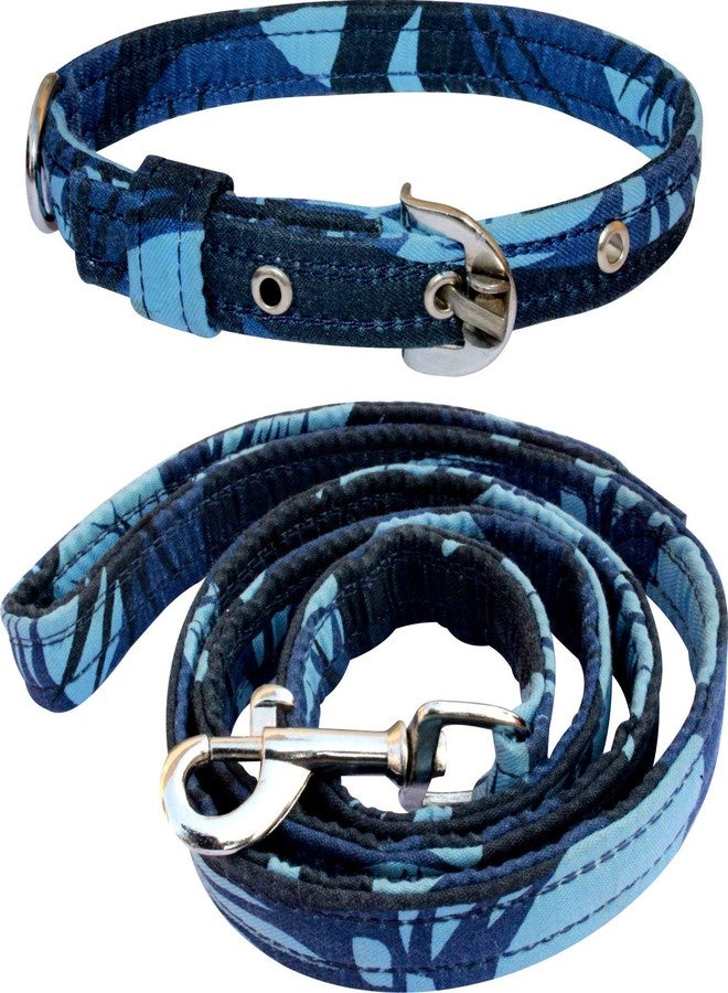 PEDIGONE Dog Belt Combo of 3D Printed Blue Color Dog Collar with Dog Leash for All Breeds Dog Collar Leash (Small) - Image 1